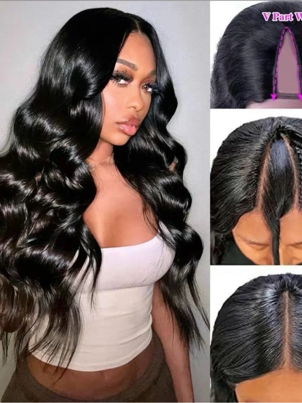 V-Part Long Body Wave Wig - Black